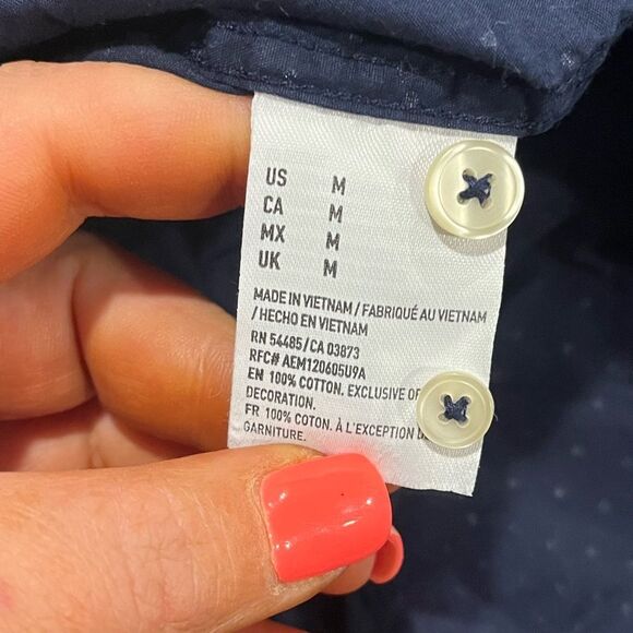 American Eagle Outfitters Button Front Shirt Long Sleeve Polka Dot Navy Size M - Picture 3 of 4